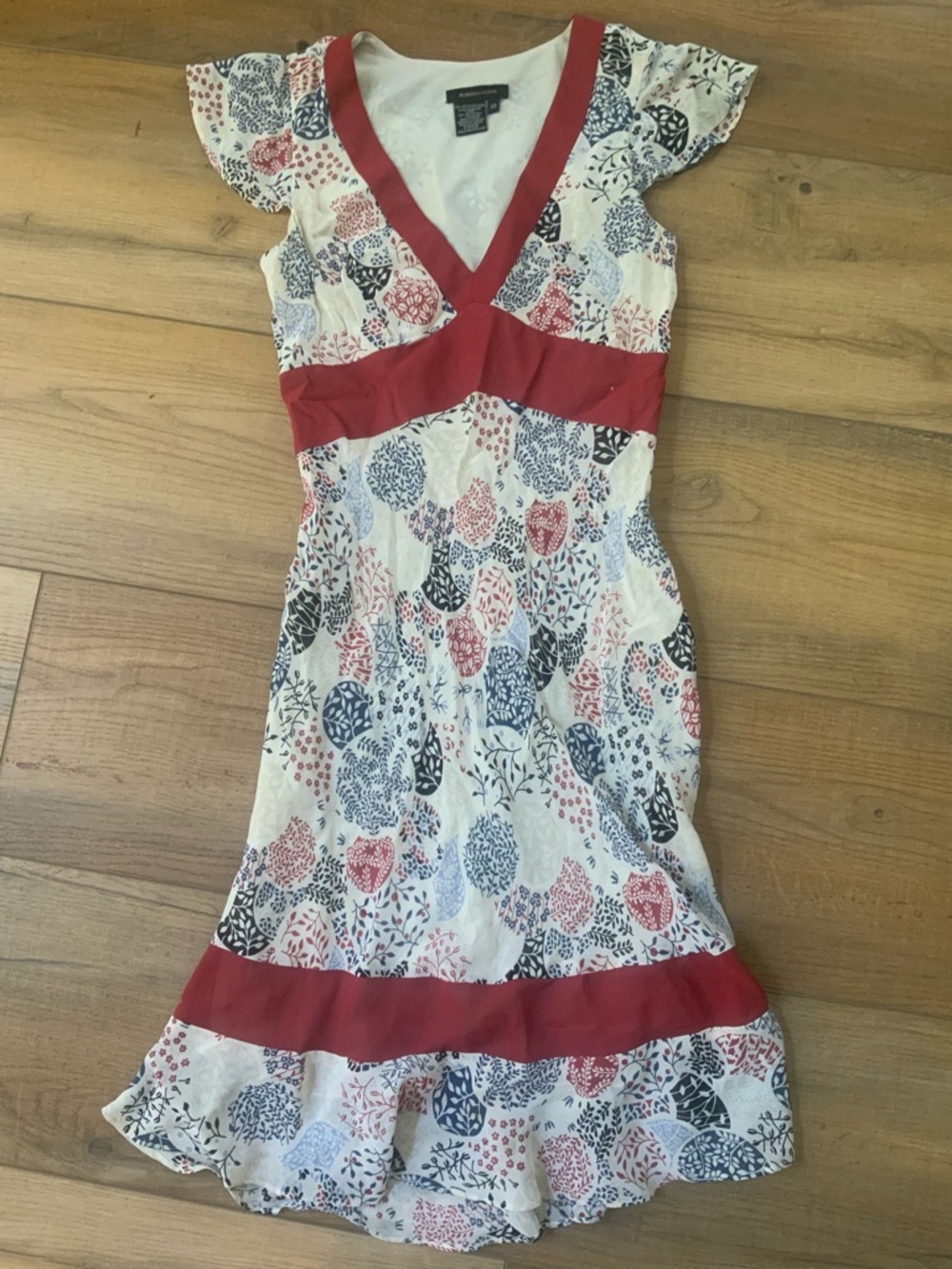 Vintage BCBG MaxAzria White Midi Dress with Red Trim